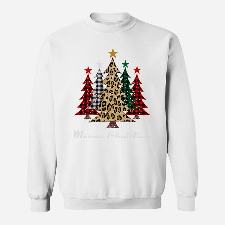 Merry Christmas Trees With Buffalo Plaid & Leopard Design Sweatshirt