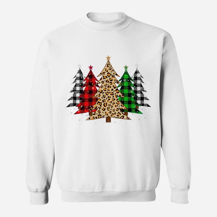Merry Christmas Trees With Leopard & Plaid Print Sweatshirt