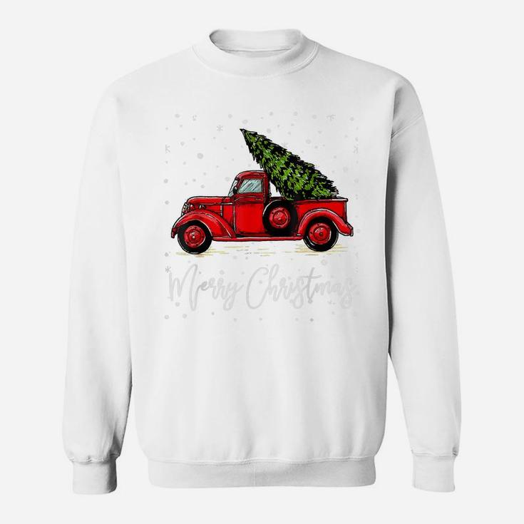 Merry Christmas Truck Red With Tree Xmas Pajama Funny Sweatshirt