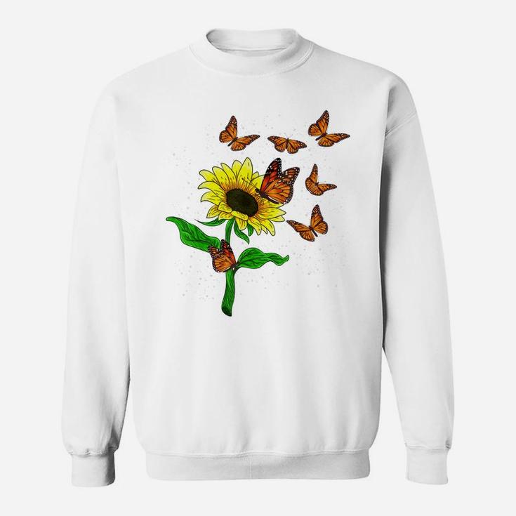 Nature Yellow Flower Blossom Butterfly Floral Sunflower Sweatshirt