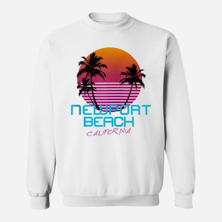 Newport Beach California Retro 80'S Sunset Zip Hoodie Sweatshirt