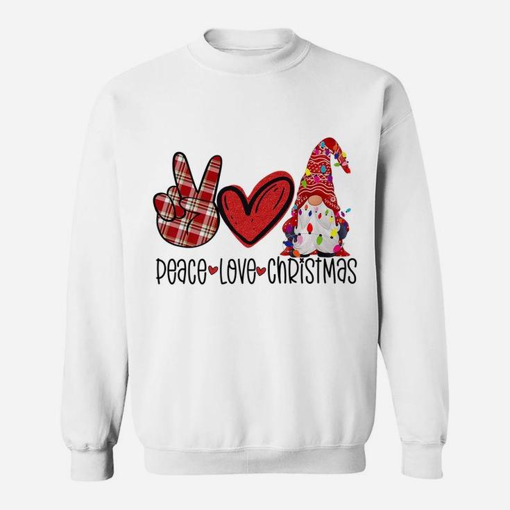 Peace Love Christmas Cute Xmas Gnome Plaids Family Pajama Sweatshirt