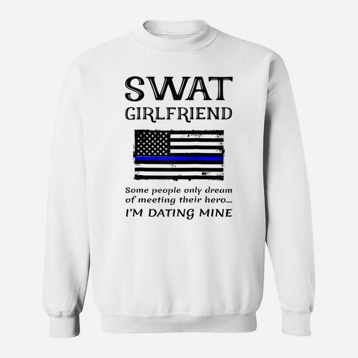 Proud Swat Girlfriend Special Forces Us Flag Thin Blue Line Raglan Baseball Tee Sweatshirt