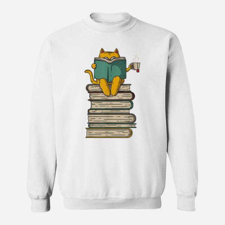 Reading Cat - Funny Book & Tea Lover Gift Sweatshirt