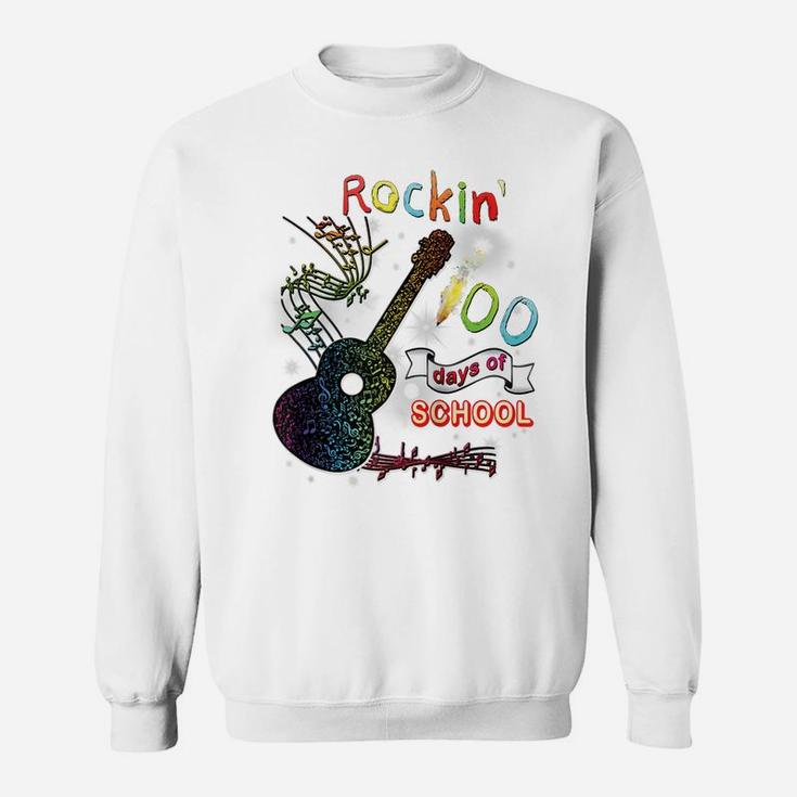 Rockin' 100 Days Of School Guitar Student Music Teacher Gift Raglan Baseball Tee Sweatshirt
