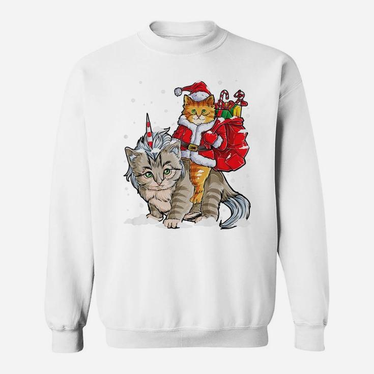 Santa Cat Riding Caticorn Christmas Gifts Meowy Catmas Xmas Sweatshirt