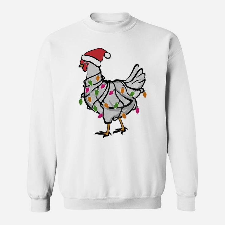 Santa Chicken Christmas Twinkling Lights Funny Chicken Lover Sweatshirt