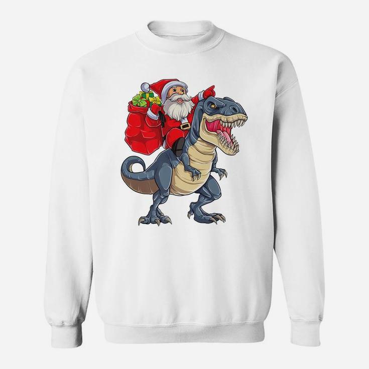 Santa Riding Dinosaur T Rex Christmas Gifts Boys Men Xmas Sweatshirt