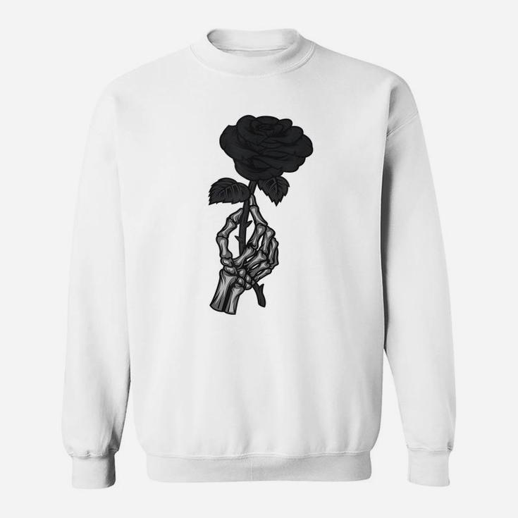 Skeleton Hand Aesthetic Streetwear Goth Black Rose Flower Sweatshirt