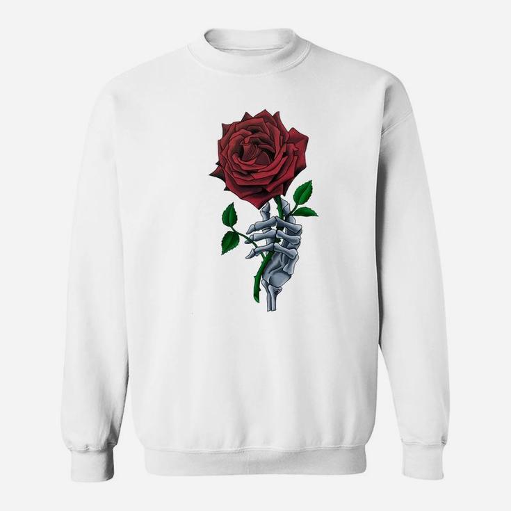 Skeleton Hand Red Rose Flower Sweatshirt