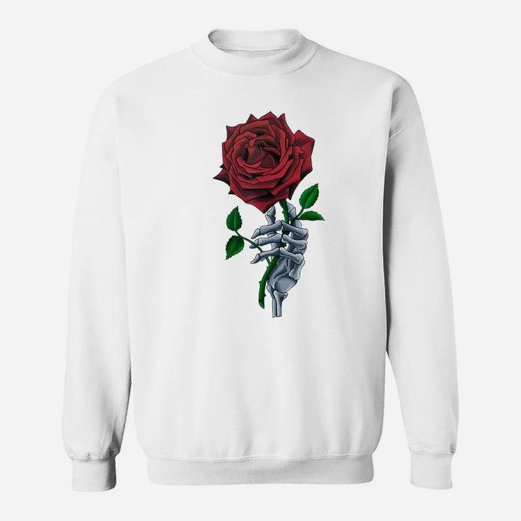 Skeleton Hand Red Rose Flower Sweatshirt