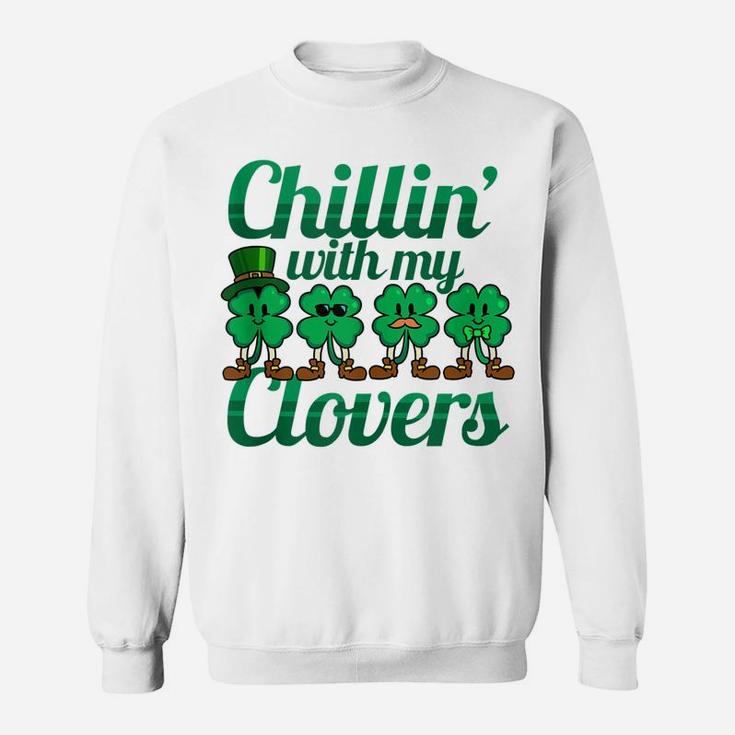 St Patricks Day Chillin With My Clovers Kids Lucky Shamrock Sweatshirt