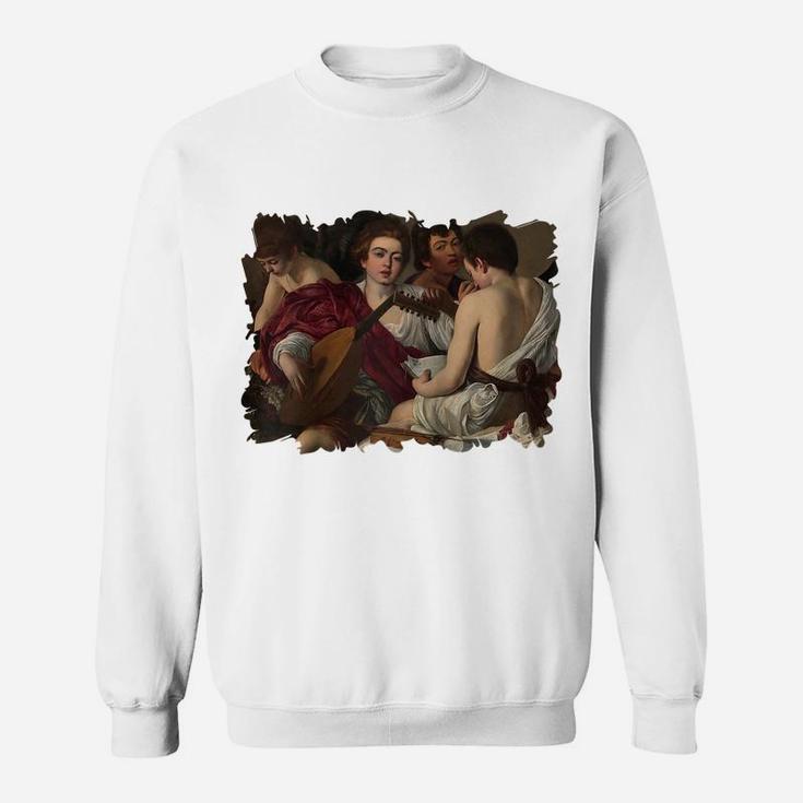The Musicians Famous Painting By Caravaggio  Raglan Baseball Tee Sweatshirt