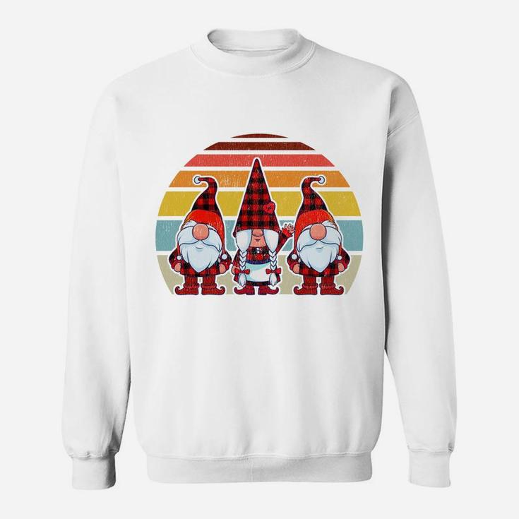 Three Gnomes Buffalo Plaid Retro Style Vintage Xmas Gnome Sweatshirt