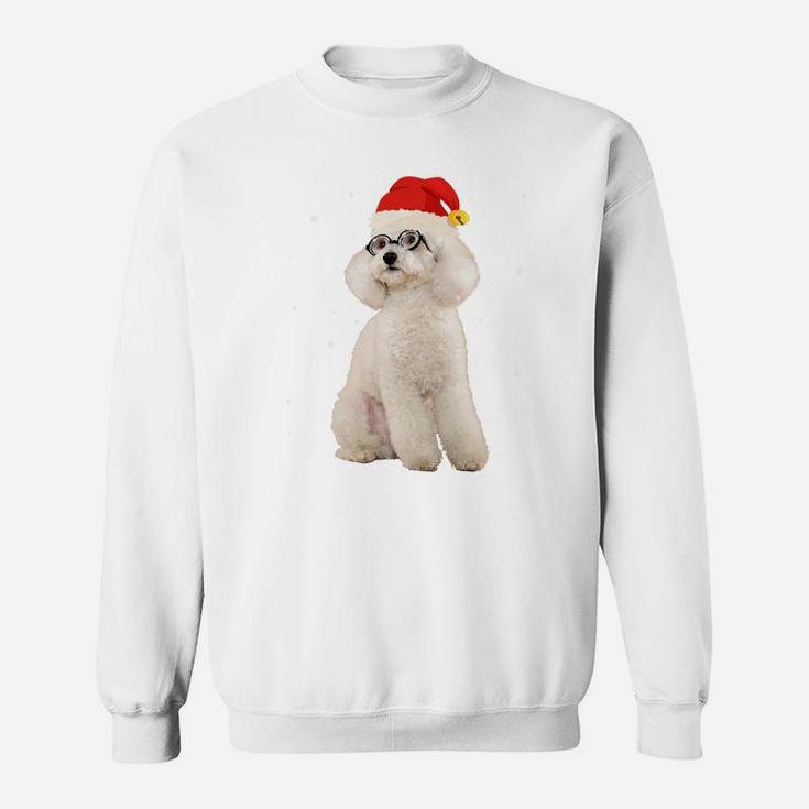 Toy Poodle In Christmas Santa Hat With Snow Falling Sweatshirt Sweatshirt