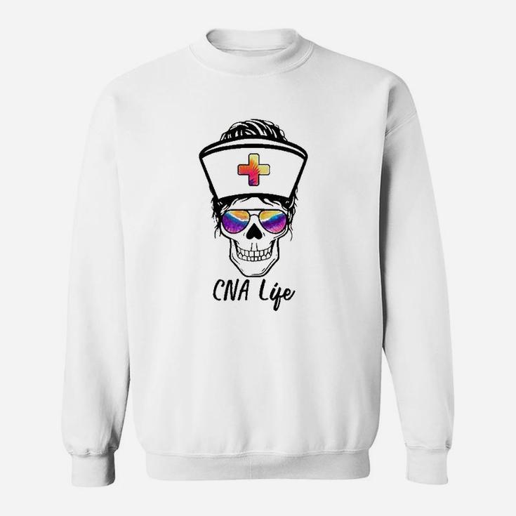 Tu Messy Skull Nurse Cna Life Nursing Tie Dye Gift Sweatshirt