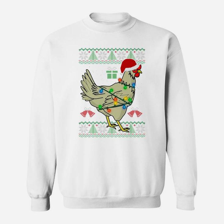 Ugly Christmas Chicken Sweater | Santa Hat Lights Gift Sweatshirt