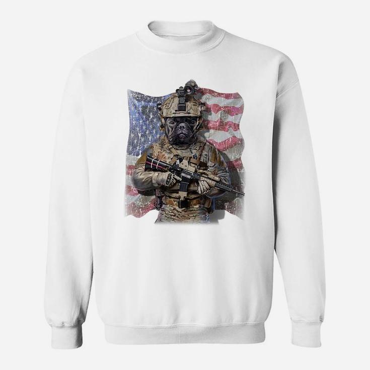 Usa America Patriot French Bull Dog As Army Commando Sweatshirt