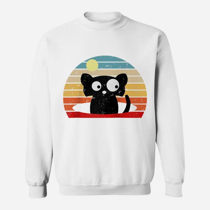 Vintage Black Cat Lover Retro Style Cats Raglan Baseball Tee Sweatshirt