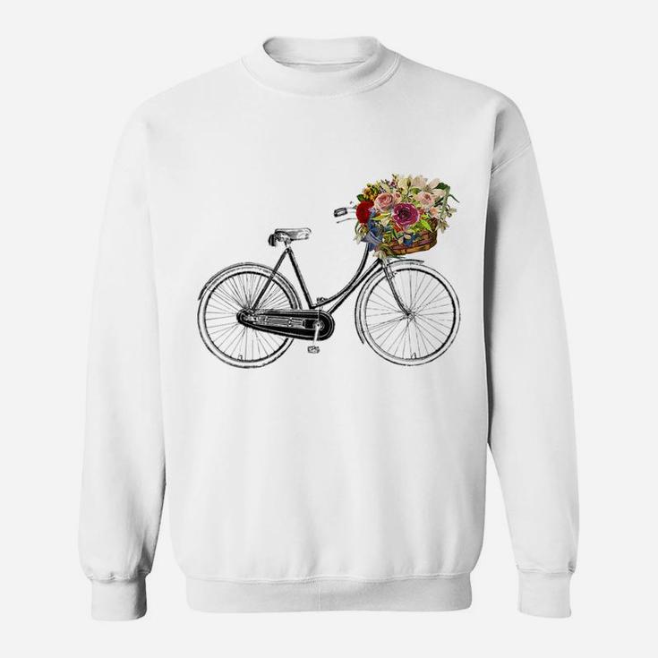 Vintage Sketch Drawing Bike Bicycle Flower Basket Sweatshirt