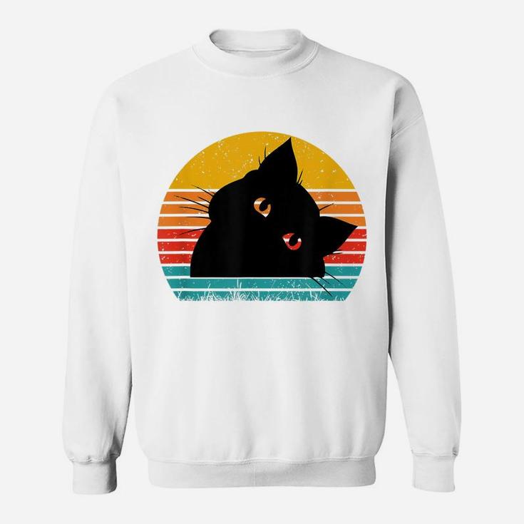 Vintage Sunset Black Cat Lover, Retro Style Black Cats Sweatshirt