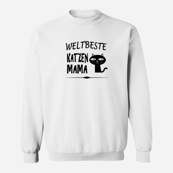 Weißes Damen Sweatshirt mit Aufdruck Weltbeste Katzenmama und Katzenmotiv