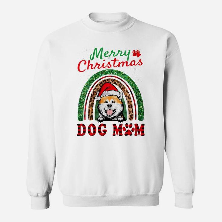 Womens Akita Inu Santa Dog Mom Boho Rainbow Funny Christmas Sweatshirt