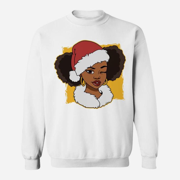 Womens Black African American Santa Gift Merry Christmas Sweatshirt