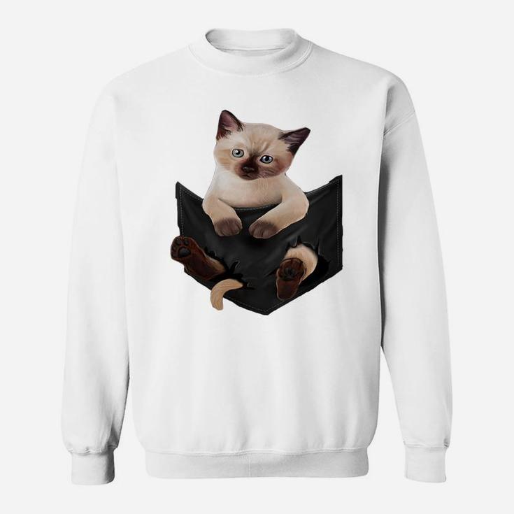 Womens Cat Lovers Gifts Siamese In Pocket Funny Kitten Face Sweatshirt