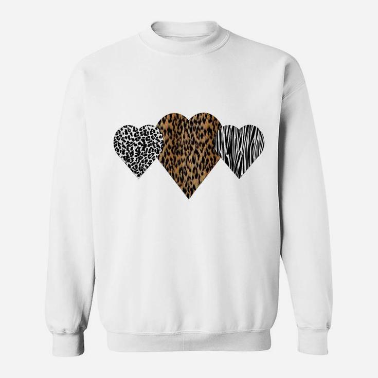 Womens Cute Hearts Love Leopard, Cheetah & Zebra Animal Print Sweatshirt