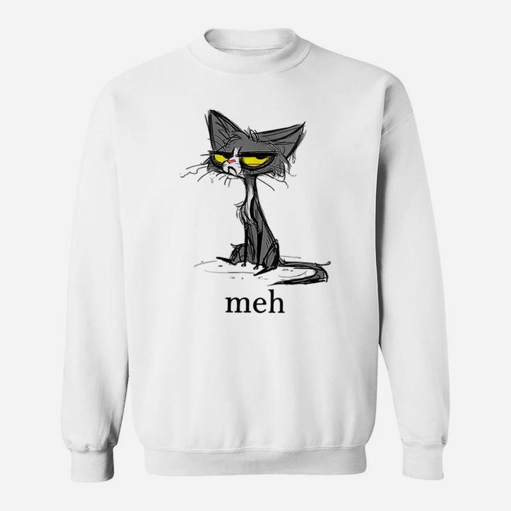 Womens Funny Meh Cat Gift For Cat Lovers Sweatshirt