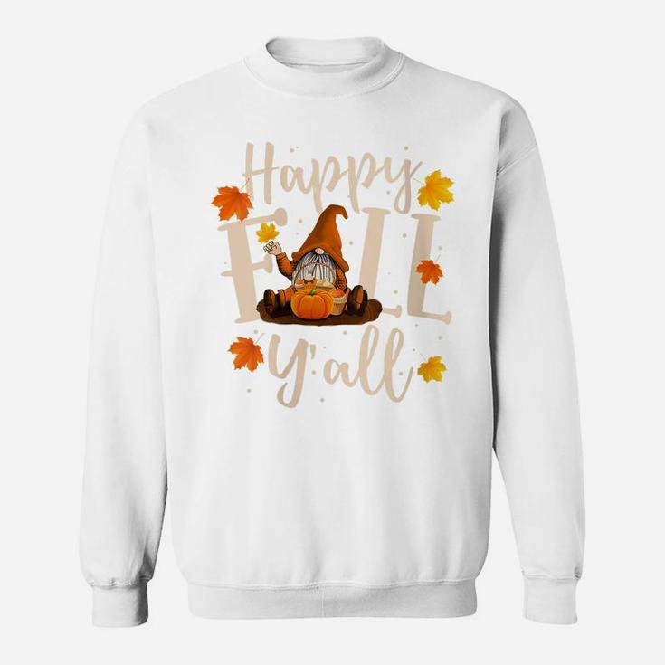 Womens Happy Fall Y'all Cute Gnomes Pumpkin Autumn Tree Fall Leaves Sweatshirt