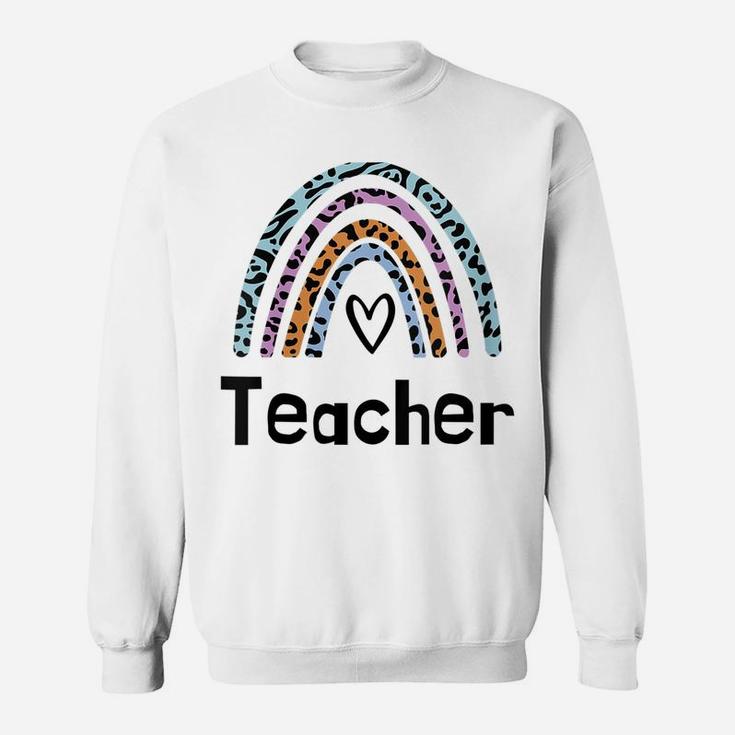 Womens Leopard Boho Rainbow Teacher Love Women Sweatshirt
