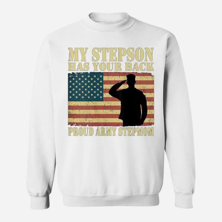 Womens My Stepson Has Your Back - Proud Army Stepmom Military Mom Sweatshirt