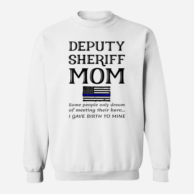 Womens Proud Deputy Sheriff Mom Mother Thin Blue Line American Flag Sweatshirt