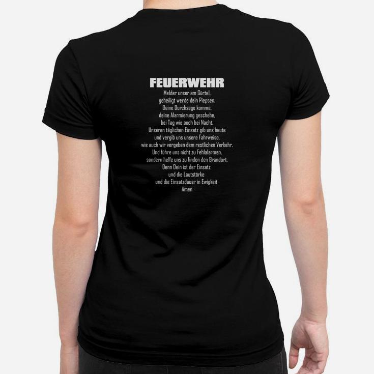 Feuerwehr Frauen Tshirt Schwarz mit Ehrenzeichen & Spruch Rückseite