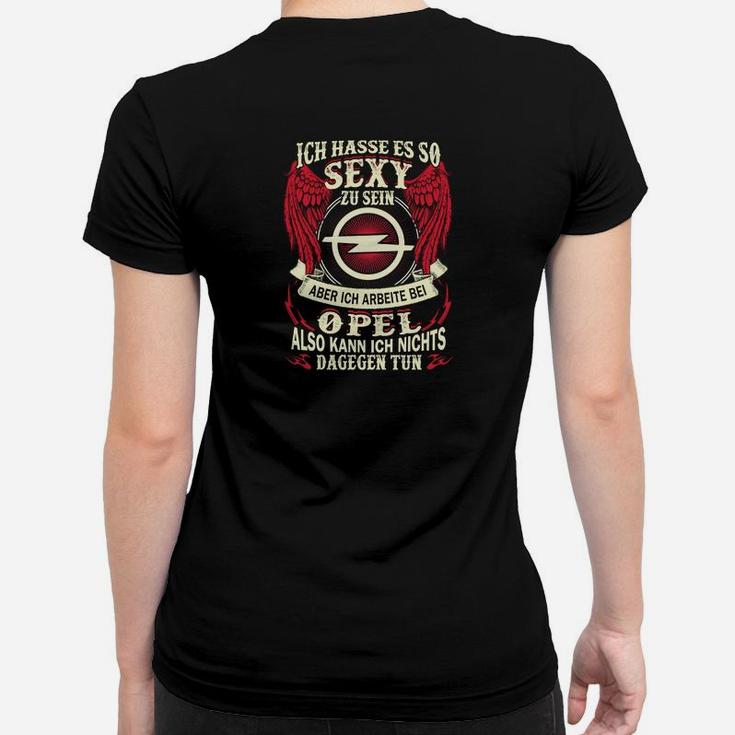 Opel Arbeiter Sexy Spruch Frauen Tshirt, Schwarzes mit Flügeldesign