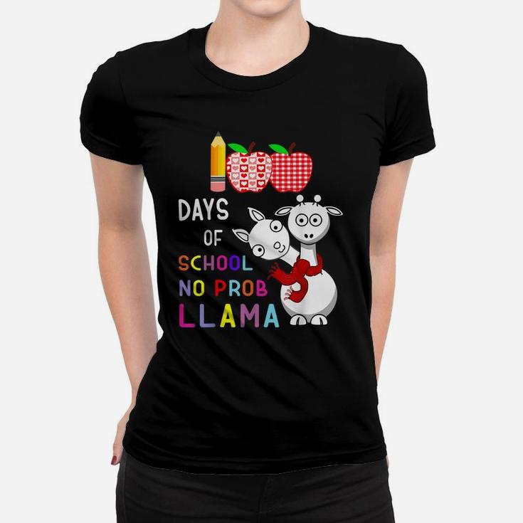 100 Days Of School Funny No Probllama Llama Teacher Women T-shirt