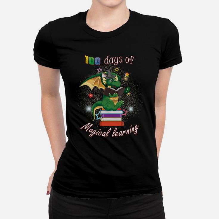 100 Days Of School Magical Learning Book Dragon Teacher Gift Women T-shirt