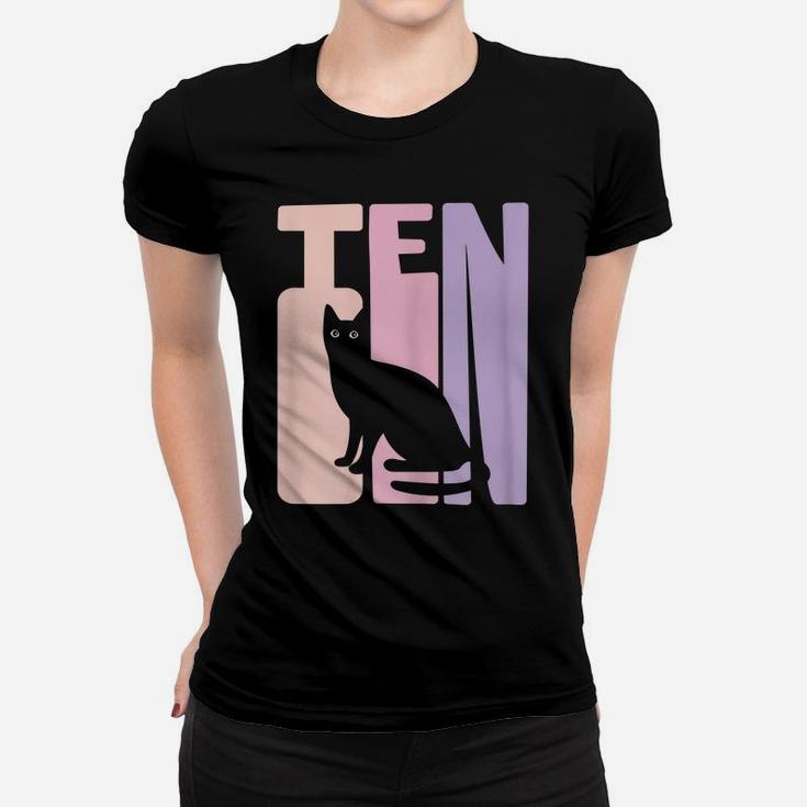 10Th Birthday Gift Cute Cat Fan 10 Years Old For Girls Women T-shirt