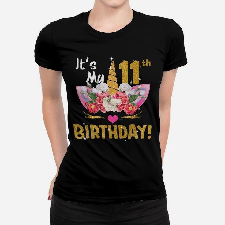 11Th Birthday Girl 11 Years Old Awesome Unicorn Flower Bday Women T-shirt