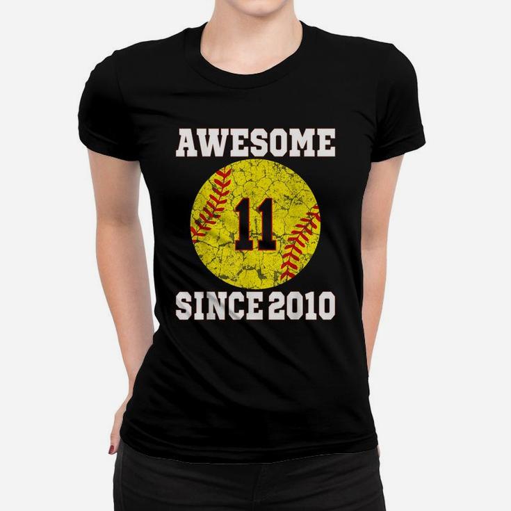 11Th Birthday Softball Lover 11 Years Old Vintage Retro Women T-shirt