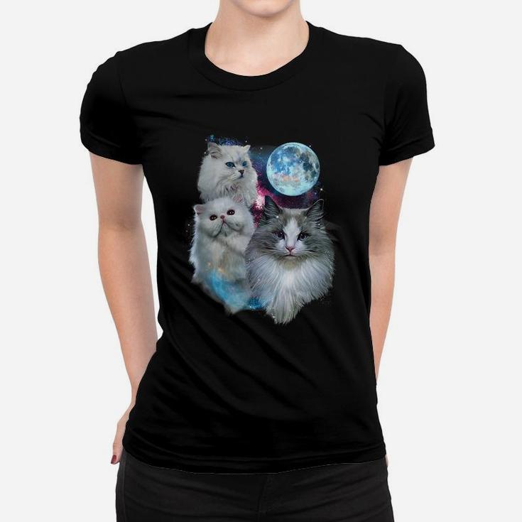 3 Moon Cat Feline Lovers Kitten Adorable Kitty Cat Novelty Women T-shirt