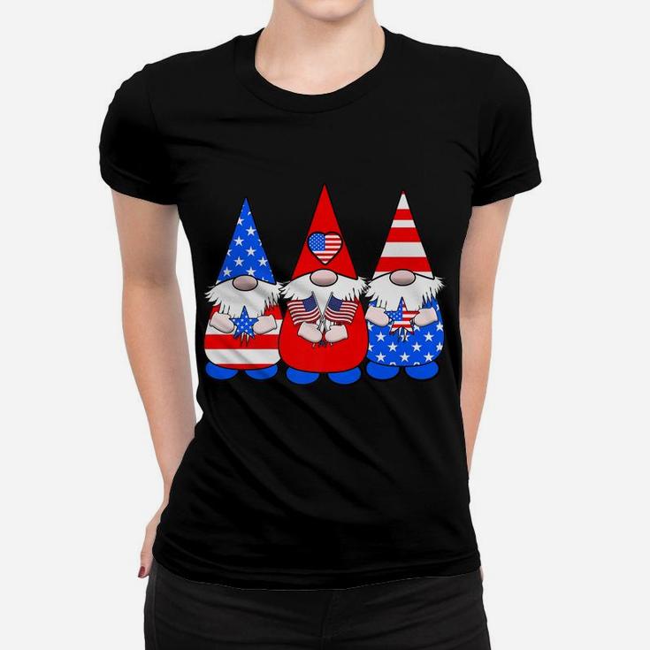 3 Patriotic Gnomes American Flag Red White Blue Usa Women T-shirt
