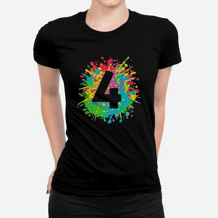 4Th Birthday For Kids Number 4 In Paint Splashes Women T-shirt