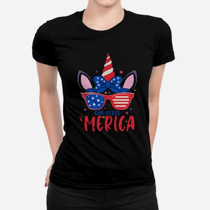 4Th Of July Patriotic God Bless Merica Unicorn Women T-shirt