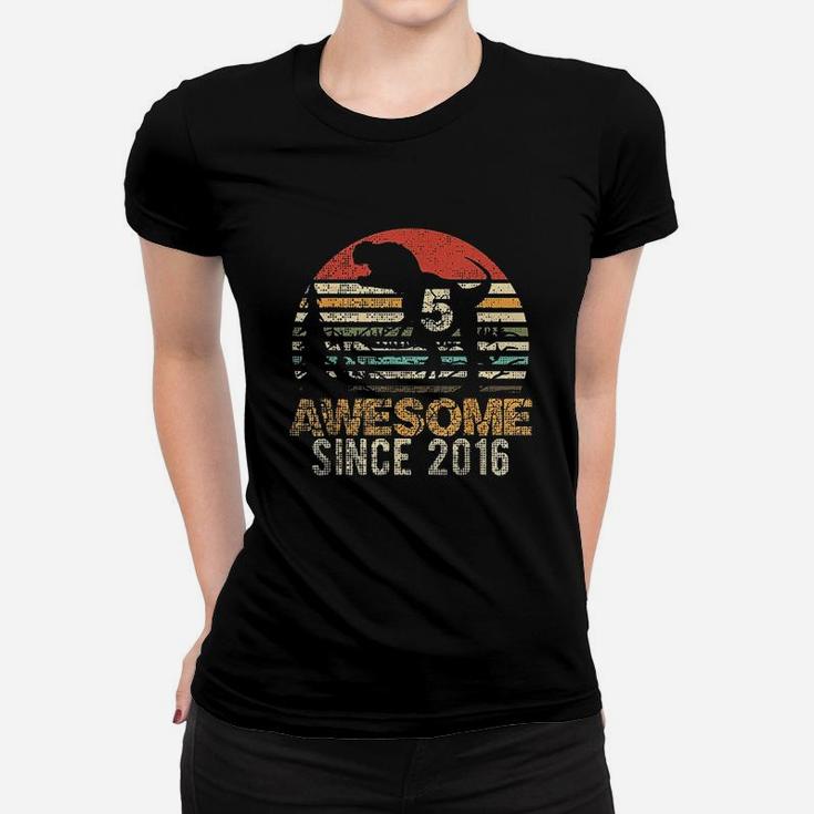 5Th Birthday Dinosaur 5 Year Old Boy Kids Awesome Since 2016 Women T-shirt