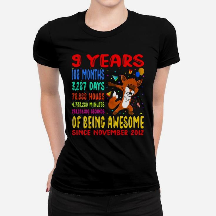 9 Years 108 Months Of Being Awesome 9Th Birthday Dabbing Fox Women T-shirt