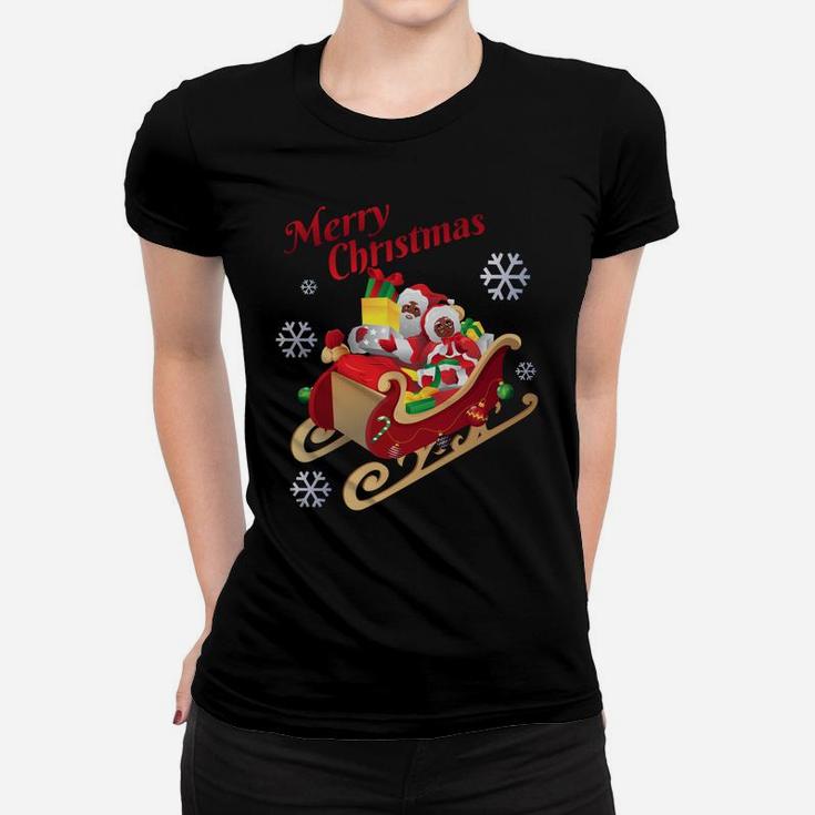 African American Santa Claus & Mrs Claus Merry Christmas Sweatshirt Women T-shirt