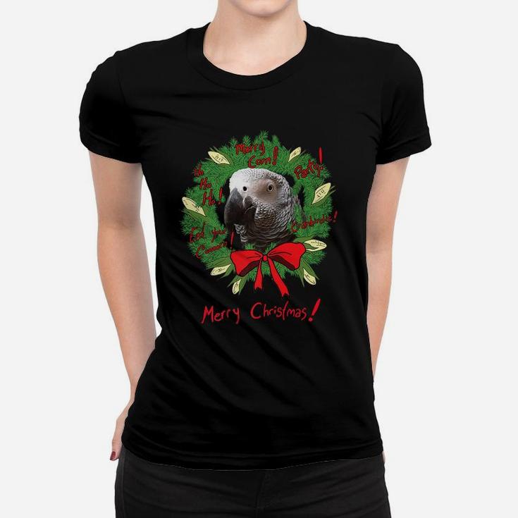 African Grey Parrot Merry Corn Christmas Wreath Women T-shirt